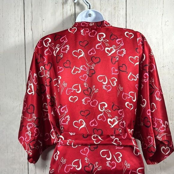 Morgan Taylor Intimates Womens Robe Red Hearts Belted Satin Lounge Sleepwear - Picture 11 of 16